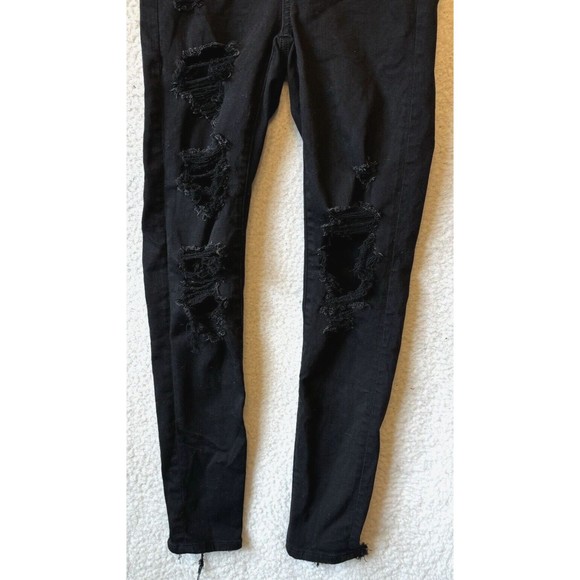 American Eagle Jeans Next Level Stretch Distressed Black Dark Wash Denim Size 0 - Picture 2 of 16